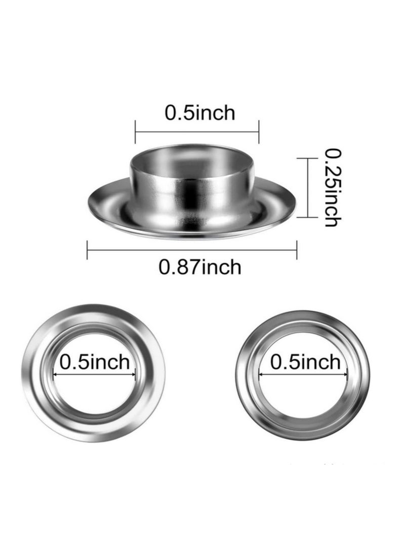Eyelet Kit 100 Sets Grommet Tool Kit Eyelet Punch 1/2 inch Grommets Eyelets with 3pcs Grommet Setting Tool for Clothes Shoes Bag Crafts DIY - Image 2
