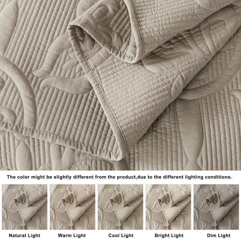 B2EVER Beige Damask Quilt Twin Size Bedding Sets with 1 Pillow Sham, Boho Bedspread Lightweight Soft Farmhouse Vintage Bohemian Coverlet Retro Jacquard Pattern Bed Cover for All Season, 2 Pieces - Image 5