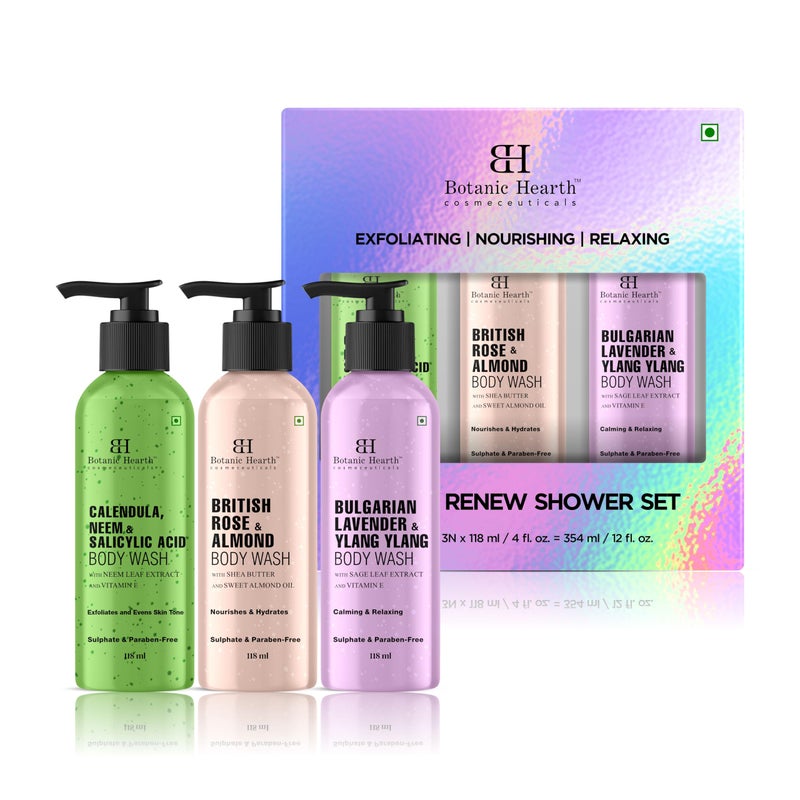 Botanic Hearth Relax & Renew Body Wash Set â€“ British Rose, Lavender & Calendula Neem, Travel-Size 3-Pack, Gentle Cleansing Shower Gel â€“ 4 fl oz Each - Image 2