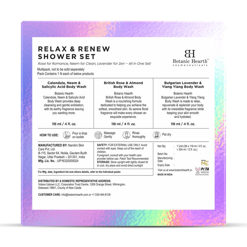 Botanic Hearth Relax & Renew Body Wash Set â€“ British Rose, Lavender & Calendula Neem, Travel-Size 3-Pack, Gentle Cleansing Shower Gel â€“ 4 fl oz Each - Image 3
