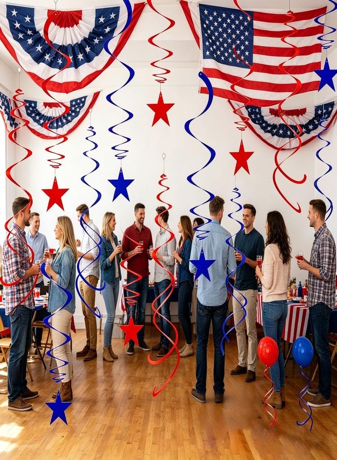 AimtoHome Red and Blue Star Hanging Swirls, 20PCS Spiral Ceiling Streamers,Hanging Metallic Swirl Party Decorations for Patriotic, 4th of July, Birthday, Sports Themed Events - Image 2