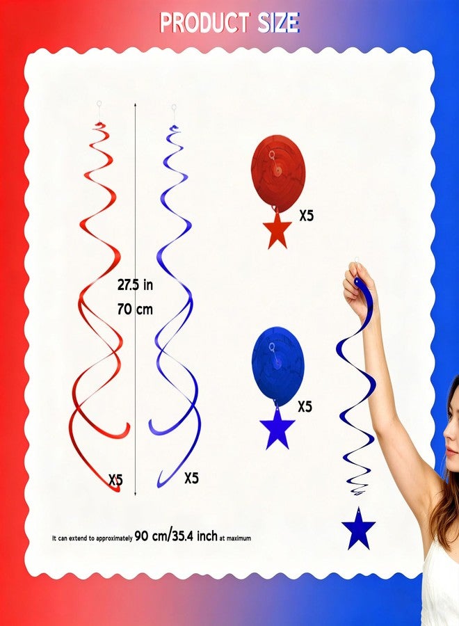 AimtoHome Red and Blue Star Hanging Swirls, 20PCS Spiral Ceiling Streamers,Hanging Metallic Swirl Party Decorations for Patriotic, 4th of July, Birthday, Sports Themed Events - Image 3