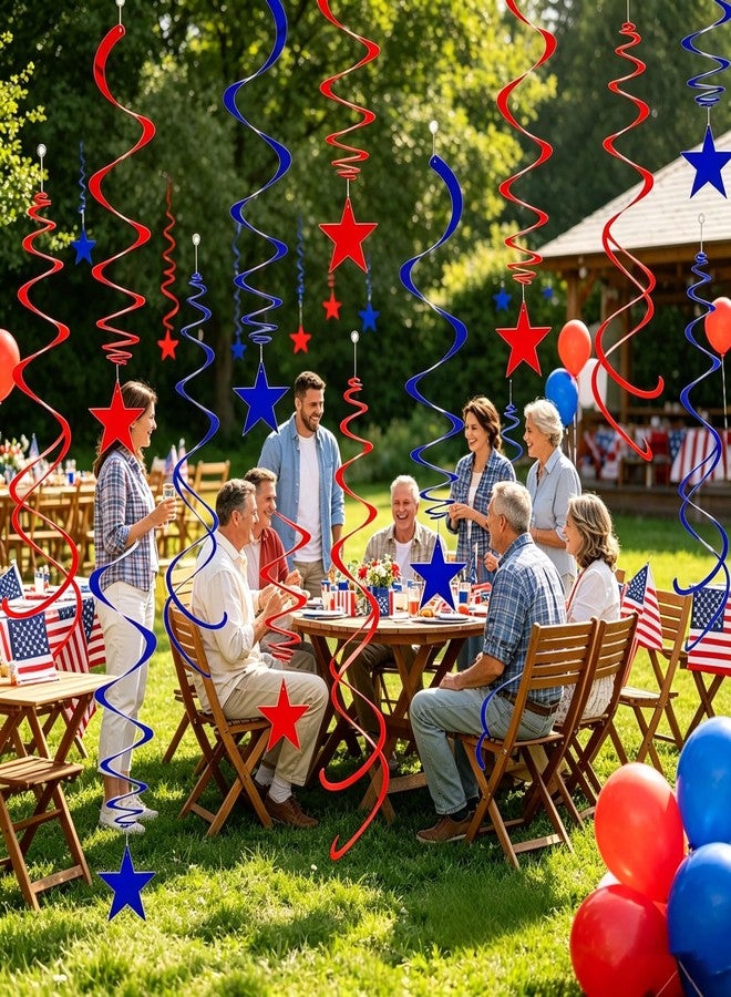 AimtoHome Red and Blue Star Hanging Swirls, 20PCS Spiral Ceiling Streamers,Hanging Metallic Swirl Party Decorations for Patriotic, 4th of July, Birthday, Sports Themed Events - Image 5