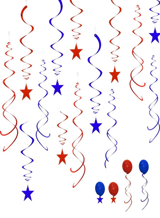 AimtoHome Red and Blue Star Hanging Swirls, 20PCS Spiral Ceiling Streamers,Hanging Metallic Swirl Party Decorations for Patriotic, 4th of July, Birthday, Sports Themed Events - Image 1