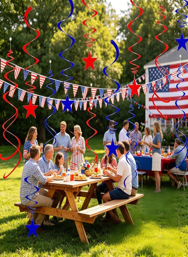 AimtoHome Red and Blue Star Hanging Swirls, 20PCS Spiral Ceiling Streamers,Hanging Metallic Swirl Party Decorations for Patriotic, 4th of July, Birthday, Sports Themed Events - Image 4