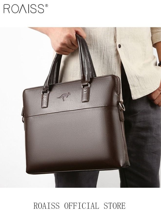 roaiss Classic PU Business Leather Briefcase 14-Inch Laptop Bag Large Slim Messenger Bag Soft Top Handle Handbag with Long Straps for Men Travel Office Work  - Image 2