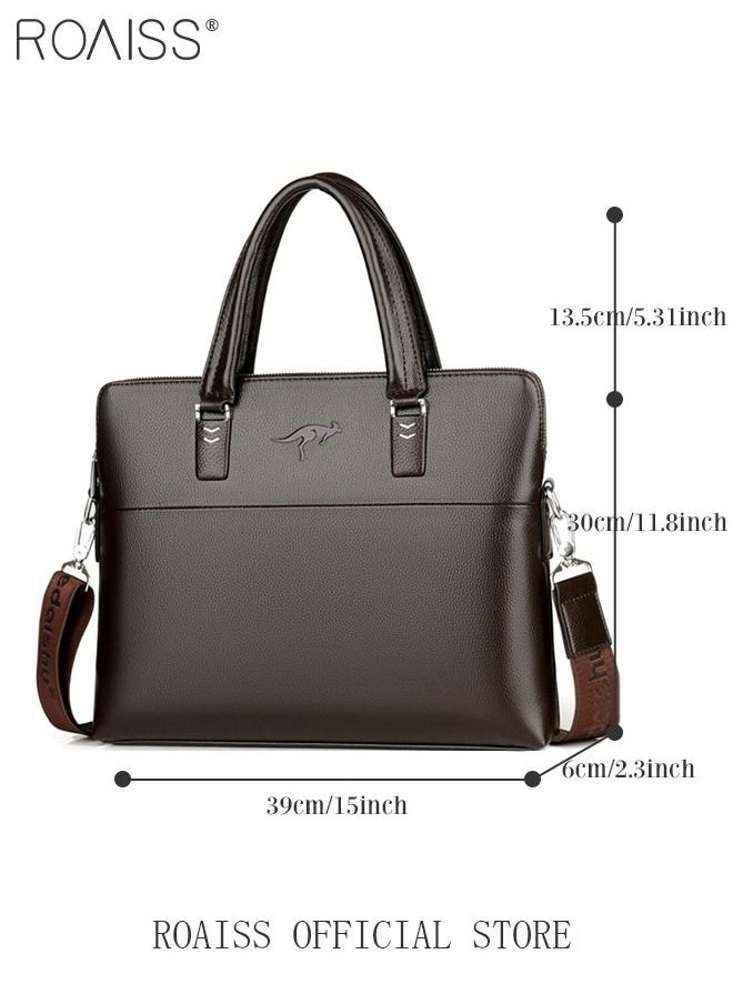 roaiss Classic PU Business Leather Briefcase 14-Inch Laptop Bag Large Slim Messenger Bag Soft Top Handle Handbag with Long Straps for Men Travel Office Work  - Image 5