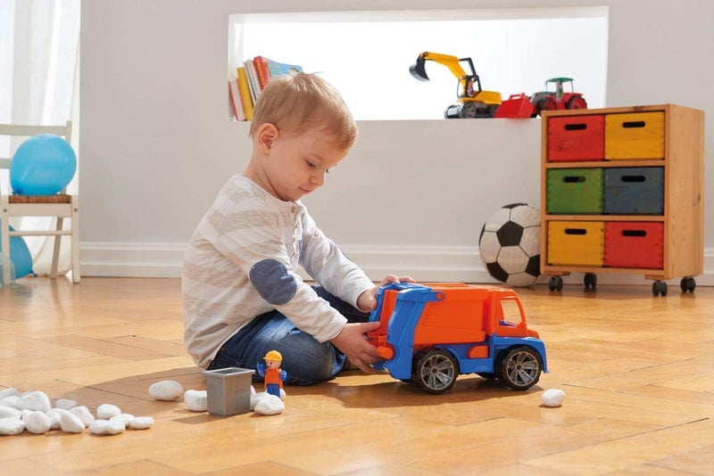 Lena 04416 TRUXX APPR, 29 cm, Rubbish Truck with Function, 1 Refuse bin Figure, for Children from 2 Years, Play Vehicle Set in Orange, Blue, Multi-Coloured - Image 4