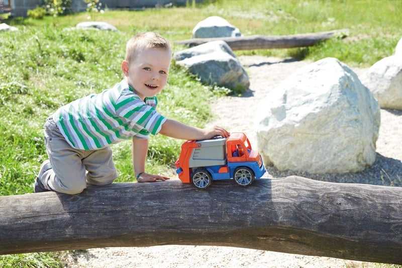 Lena 04416 TRUXX APPR, 29 cm, Rubbish Truck with Function, 1 Refuse bin Figure, for Children from 2 Years, Play Vehicle Set in Orange, Blue, Multi-Coloured - Image 3