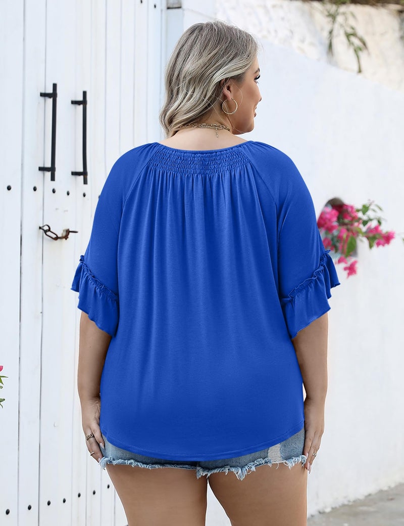 Micoson Plus Size 3/4 Sleeve Tops for Women Half Sleeve Shirts Dressy Casual Crewneck Tunic Plus Work Tops Business Elegant Top Blue - Image 2
