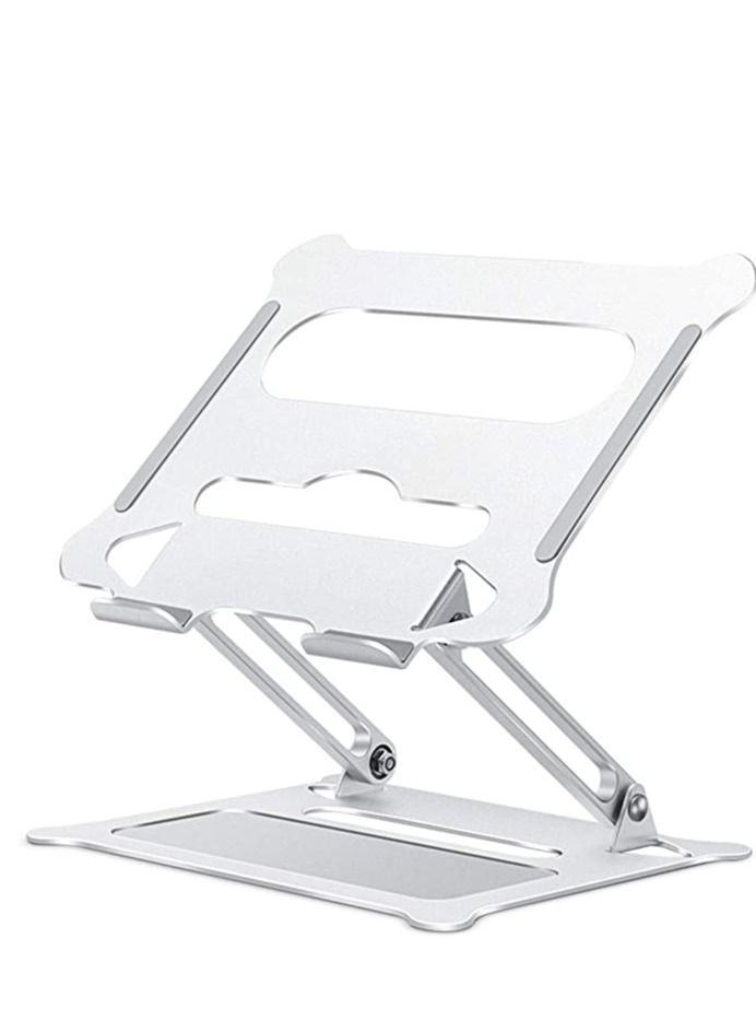 Generic Laptop Stand, Foldable Laptop Holder with Heat-Vent, Ergonomic Portable Aluminum Computer Stand for Desk, Adjustable Laptop Riser (Z Stand/ Silver  - Image 1
