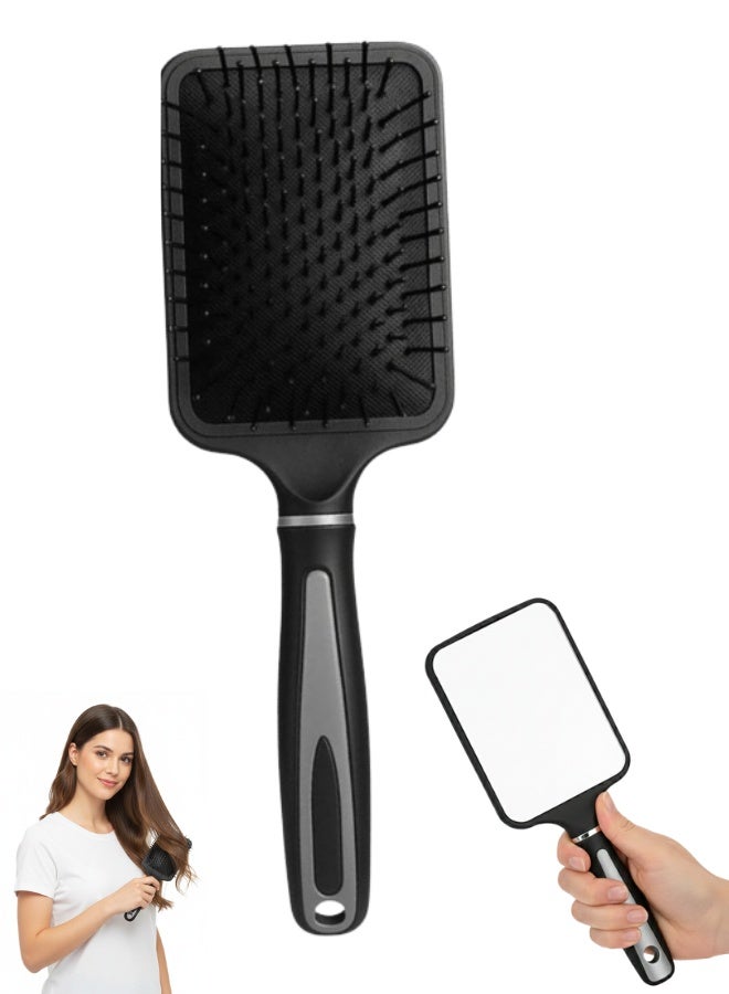 Compact Hair Brush with Mirror – Gentle Detangling Brush for Wet & Dry Hair,Flexible Cushion Base, Comfortable Grip, Suitable for All Hair Types - Image 1
