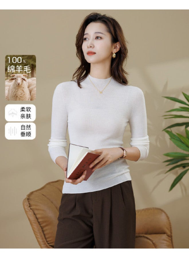 Tucano 100% Wool Women'S Solid Color Versatile Sweater Semi-Turtle Neck Knitwear For Autumn And Winter - Image 1
