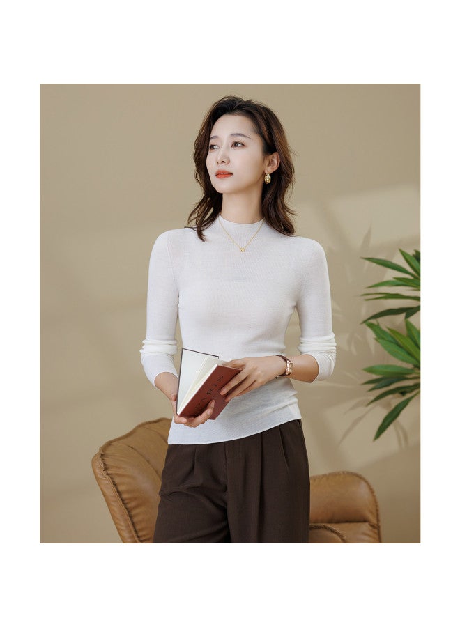 Tucano 100% Wool Women'S Solid Color Versatile Sweater Semi-Turtle Neck Knitwear For Autumn And Winter - Image 5