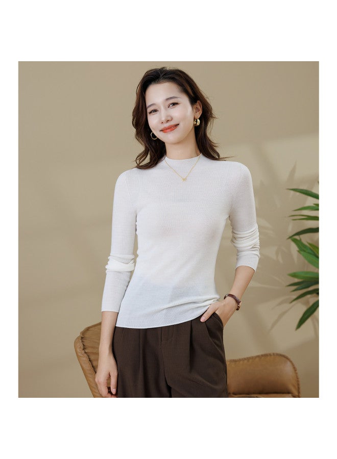 Tucano 100% Wool Women'S Solid Color Versatile Sweater Semi-Turtle Neck Knitwear For Autumn And Winter - Image 4