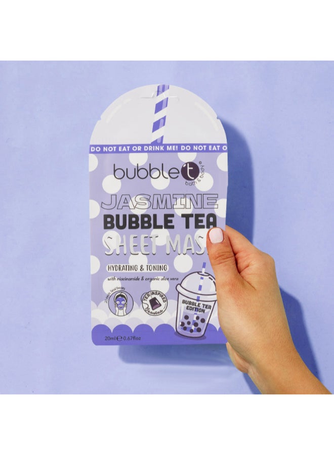 Bubble T Calming Jasmine Face Sheet Mask with Aloe Vera & Niacinamide - Moisturizes & Soothes Stressed Skin, Leaves a Relaxing Scent (20 ml) - Image 2