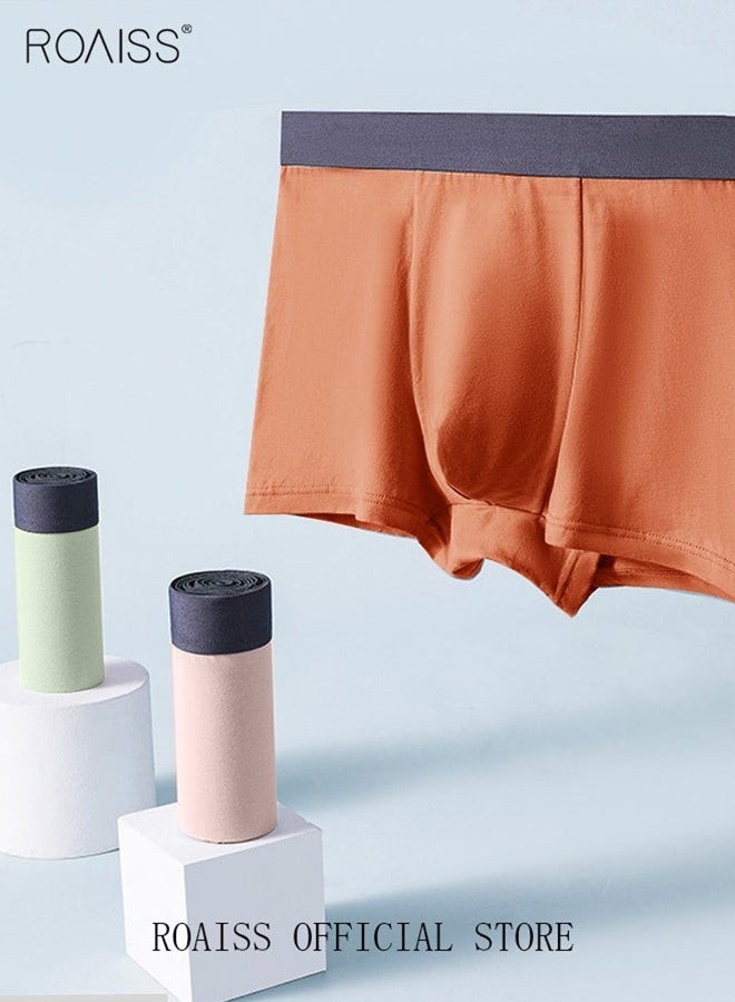 roaiss Set of 3 Men's Boys Cotton Boxer Briefs Breathable Soft Underwear Summer Stretch Large Size Plus Men's Boxer Briefs  - Image 3