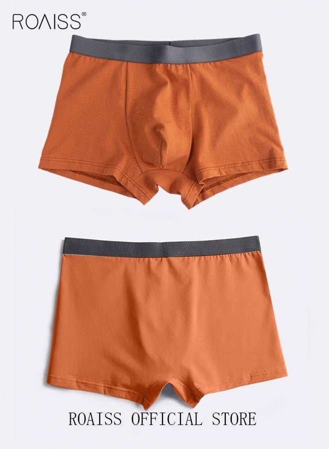 roaiss Set of 3 Men's Boys Cotton Boxer Briefs Breathable Soft Underwear Summer Stretch Large Size Plus Men's Boxer Briefs  - Image 2