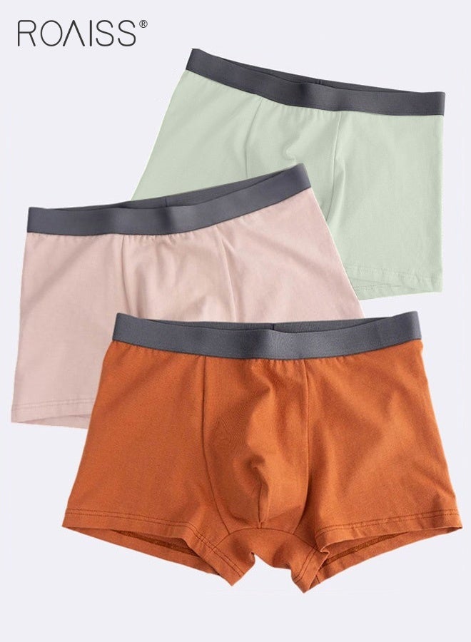 roaiss Set of 3 Men's Boys Cotton Boxer Briefs Breathable Soft Underwear Summer Stretch Large Size Plus Men's Boxer Briefs  - Image 1