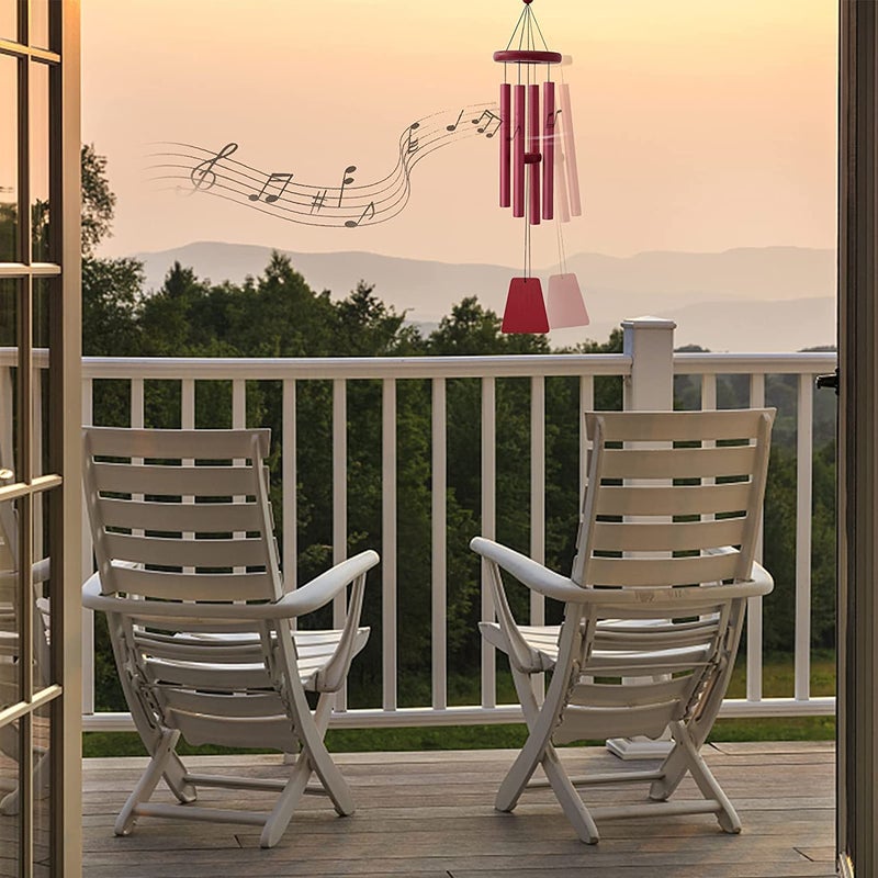 Buko Natural Melodious Aureole Tunes Wind Chimes for Home Outdoor with 4 Tubes 100 Rustproof Aluminum Powder Finish S Hook Hanger for Sympathy Zen Garden 24inch BUKO_Windchime_UNC24RD - Image 4