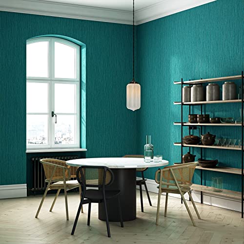 Haimin Grasscloth Wallpaper Textured 24in X 393in Fabric Contact Paper Teal Green Wall Paper Textured Linen Wallpaper Peel and Stick Self-Adhesive Teal Thick Vinyl Embossed Film (Green) - Image 4