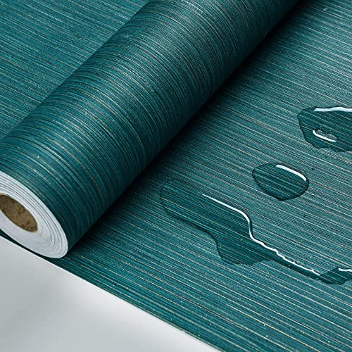Haimin Grasscloth Wallpaper Textured 24in X 393in Fabric Contact Paper Teal Green Wall Paper Textured Linen Wallpaper Peel and Stick Self-Adhesive Teal Thick Vinyl Embossed Film (Green) - Image 5