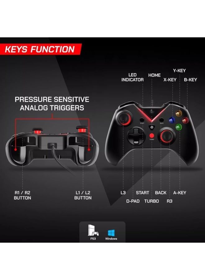 AULA G1000 USB Gamepad Dual Vibration Motor Turbo Mode Accurate Joysticks Ergonomic Design V-strip LED Indicator High Performance Gaming Controller/Remote Plug And Play Supports PC, PS3 - Image 5