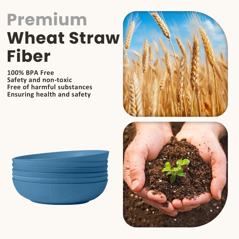 Homienly Large Wheat Straw Salad Bowls  Set of 6 65 OZ 10 Inch Microwave  Dishwasher Safe  Navy Blue - Image 4