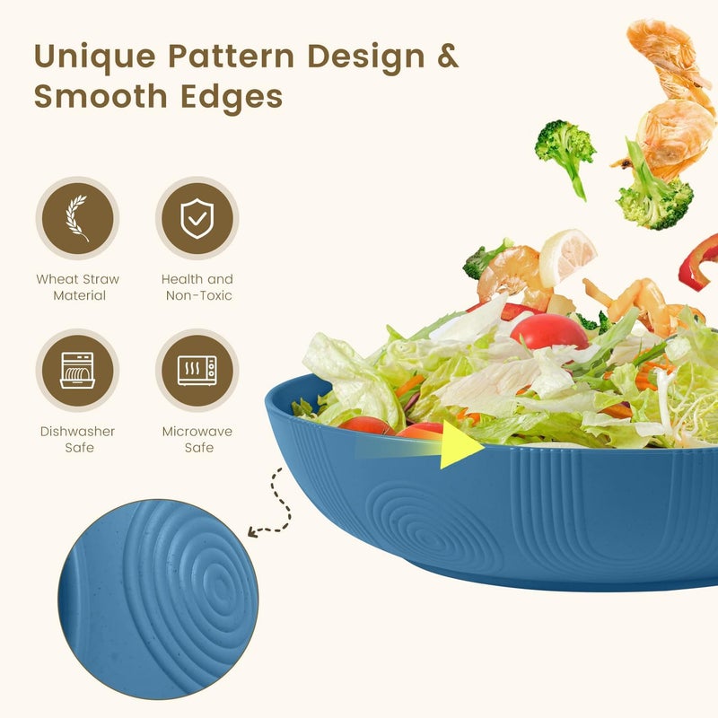 Homienly Large Wheat Straw Salad Bowls  Set of 6 65 OZ 10 Inch Microwave  Dishwasher Safe  Navy Blue - Image 3