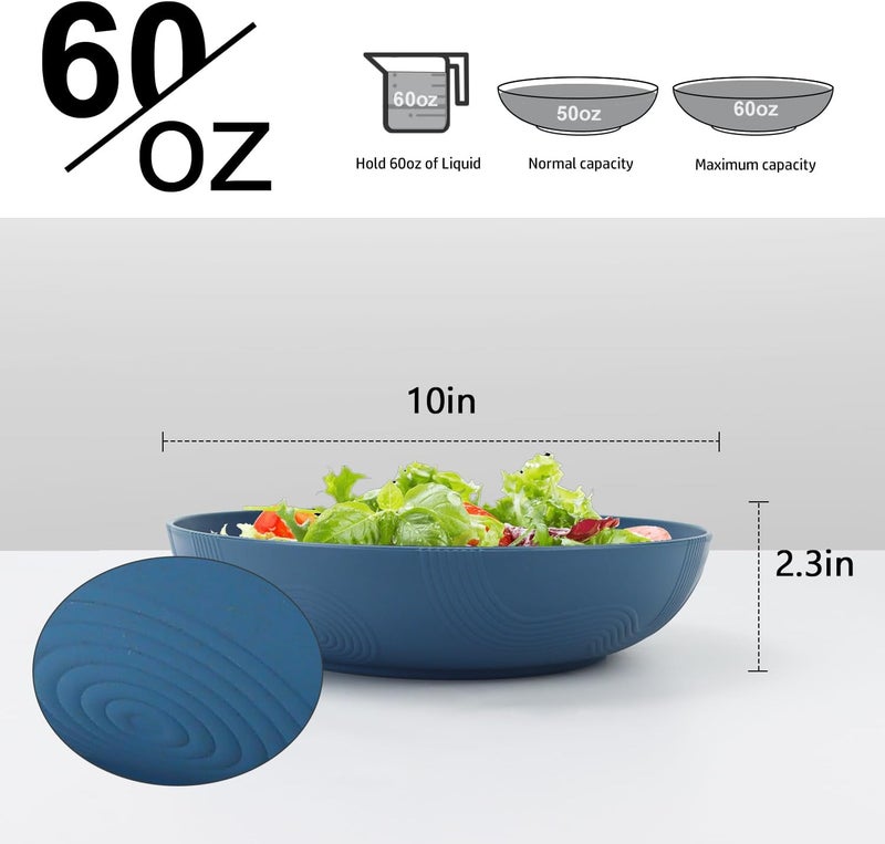 Homienly Large Wheat Straw Salad Bowls  Set of 6 65 OZ 10 Inch Microwave  Dishwasher Safe  Navy Blue - Image 2