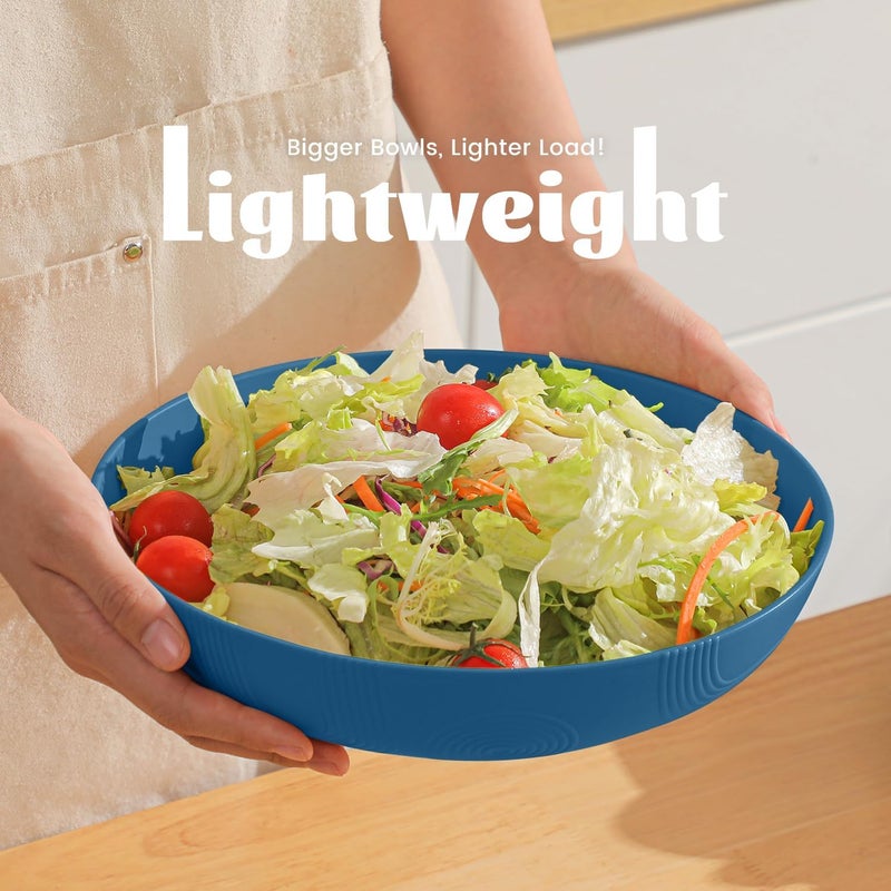 Homienly Large Wheat Straw Salad Bowls  Set of 6 65 OZ 10 Inch Microwave  Dishwasher Safe  Navy Blue - Image 5