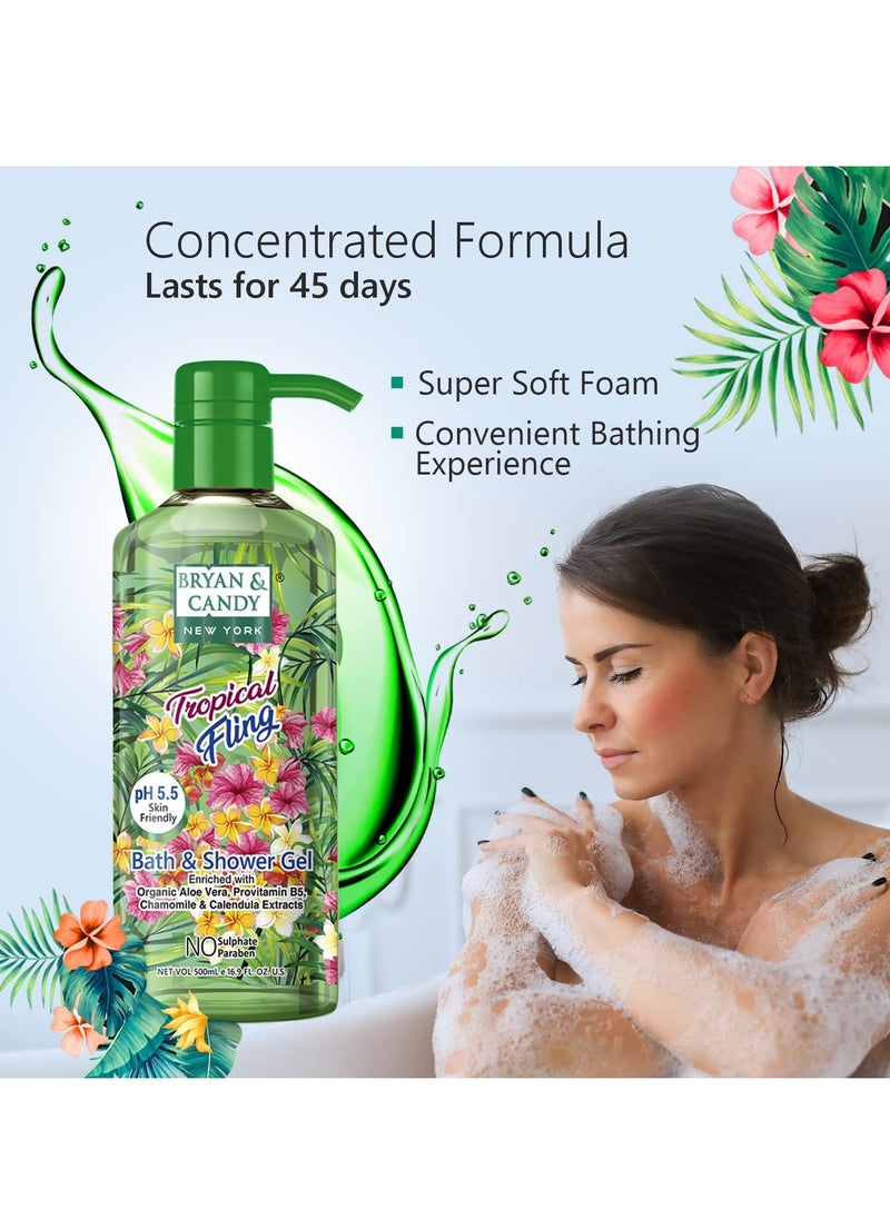 BRYAN & CANDY Bryan And Candy Tropical Fling Bath And Shower Gel Enriched with Organic Aloe Vera Pro Vitamin B5 Chamomile Calendula Extracts Skin Friendly pH 5.5 All Skin Types 500Ml Pack of 1  - Image 4