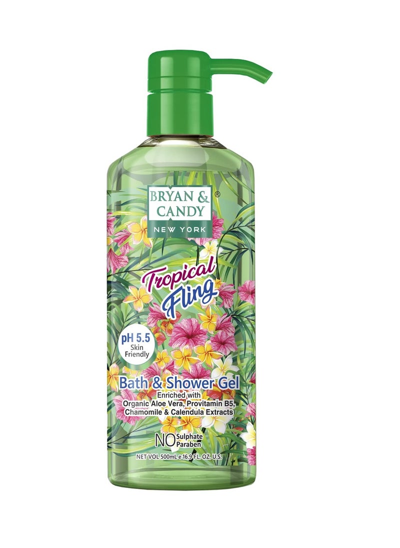 BRYAN & CANDY Bryan And Candy Tropical Fling Bath And Shower Gel Enriched with Organic Aloe Vera Pro Vitamin B5 Chamomile Calendula Extracts Skin Friendly pH 5.5 All Skin Types 500Ml Pack of 1  - Image 1
