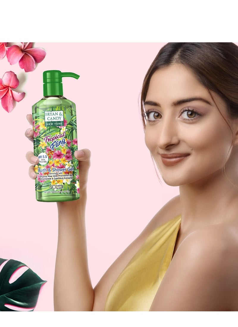BRYAN & CANDY Bryan And Candy Tropical Fling Bath And Shower Gel Enriched with Organic Aloe Vera Pro Vitamin B5 Chamomile Calendula Extracts Skin Friendly pH 5.5 All Skin Types 500Ml Pack of 1  - Image 2