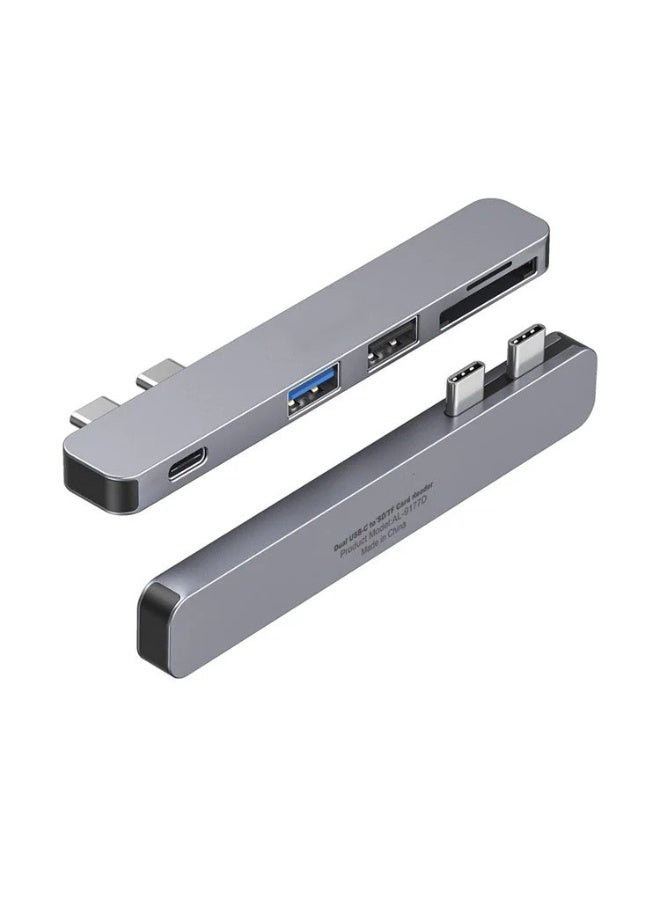 Multi-Port USB C Hub Adapter with Dual Type C Connector Thunderbolt 3 USB 3.0 USB 2.0 TF SD Card Reader Compatible with MacBook Pro Air iPad and USB C Devices - Image 1