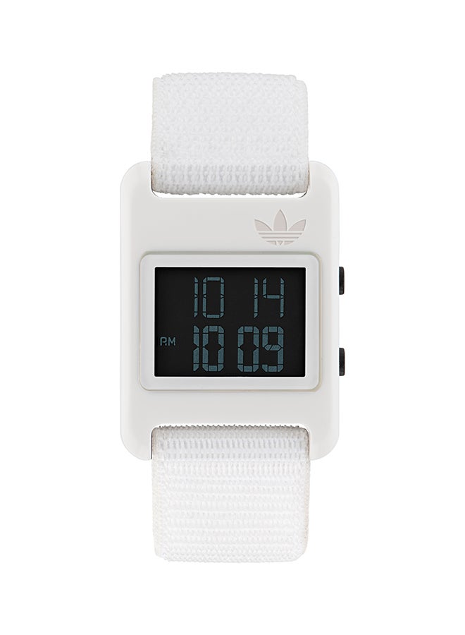 Digital, White Resin Case Black Dial White Nylon Strap