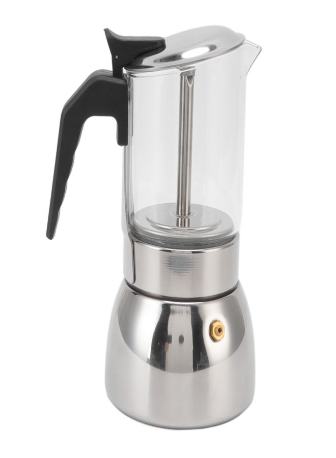Glass Moka Pot Stainless Steel Heat Resistant Portable Classic Italian Coffee Maker for Home and Cafe 300ML - Image 1