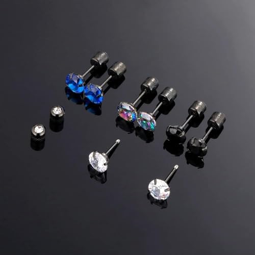 Hopply 4 Pairs Titanium Screw Back Surgical Stainless Steel Earrings for Women Men,Rainbow 5A Cubic Zirconia Studs Double Side Earrings Piercing Sleeper Jewelry 6mm - Image 5