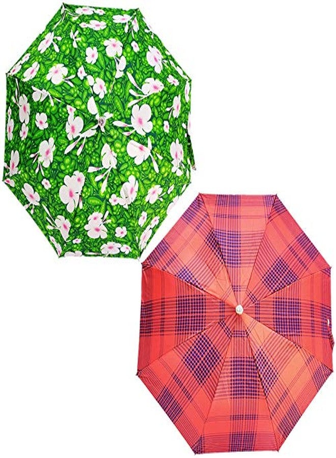 RAINPOPSON Umbrella for Women 2 Fold & Umbrella for Men (Red & Green Printed)- Combo Set of 2 - Image 1
