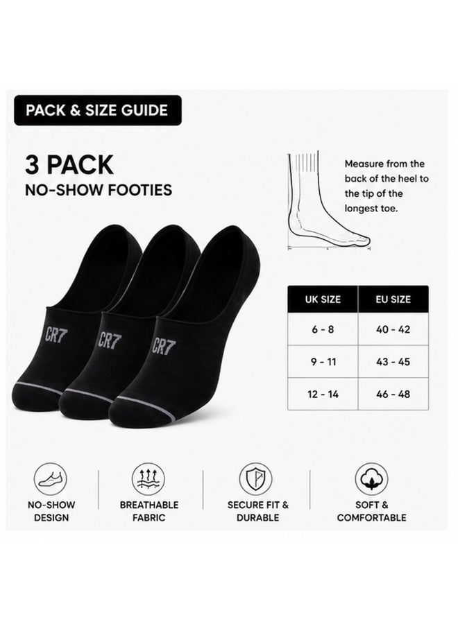 CR7 Men's No-Show Socks 3-Pack, Black, Cotton Blend, 80% Cotton, 18% Polyamide, 2% Elastane - Image 5