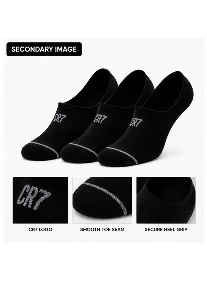 Cr7 CR7 Men's No-Show Socks 3-Pack, Black, Cotton Blend, 80% Cotton, 18% Polyamide, 2% Elastane