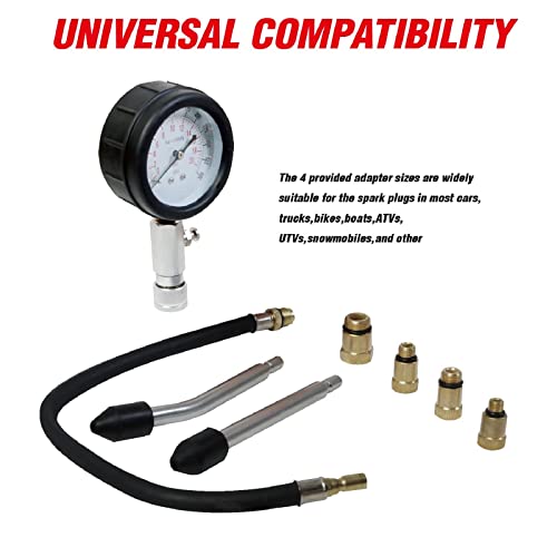 BIG RED طقم اختبار ضغط المحرك BIG RED Torin، 8 قطع، 0-300 Psi، جهاز اختبار ضغط الأسطوانة، أداة قياس الضغط للسيارات والشاحنات وATV وUTV، أحمر، ATRHS-A0031R - Image 5