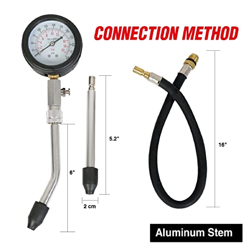 BIG RED طقم اختبار ضغط المحرك BIG RED Torin، 8 قطع، 0-300 Psi، جهاز اختبار ضغط الأسطوانة، أداة قياس الضغط للسيارات والشاحنات وATV وUTV، أحمر، ATRHS-A0031R - Image 3