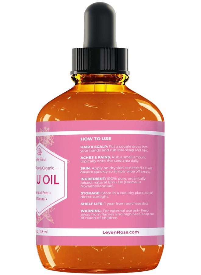 Leven Rose Emu Oil, 100% Pure Natural Hair Strengthener Anti Aging Skin Moisturizer 4 oz - Image 2