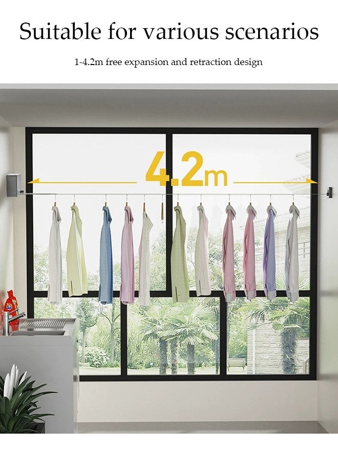 DUNISO Retractable Clothesline，Heavy Duty Clothes Drying Laundry Line，Indoor Steel Wire Invisible Wall Hanging Rope，Suitable for Living Room, Balcony, Bedroom, Outdoor，Titanium Gray  - Image 3
