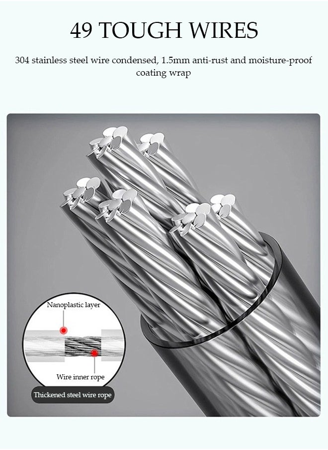 DUNISO Retractable Clothesline，Heavy Duty Clothes Drying Laundry Line，Indoor Steel Wire Invisible Wall Hanging Rope，Suitable for Living Room, Balcony, Bedroom, Outdoor，Titanium Gray  - Image 5