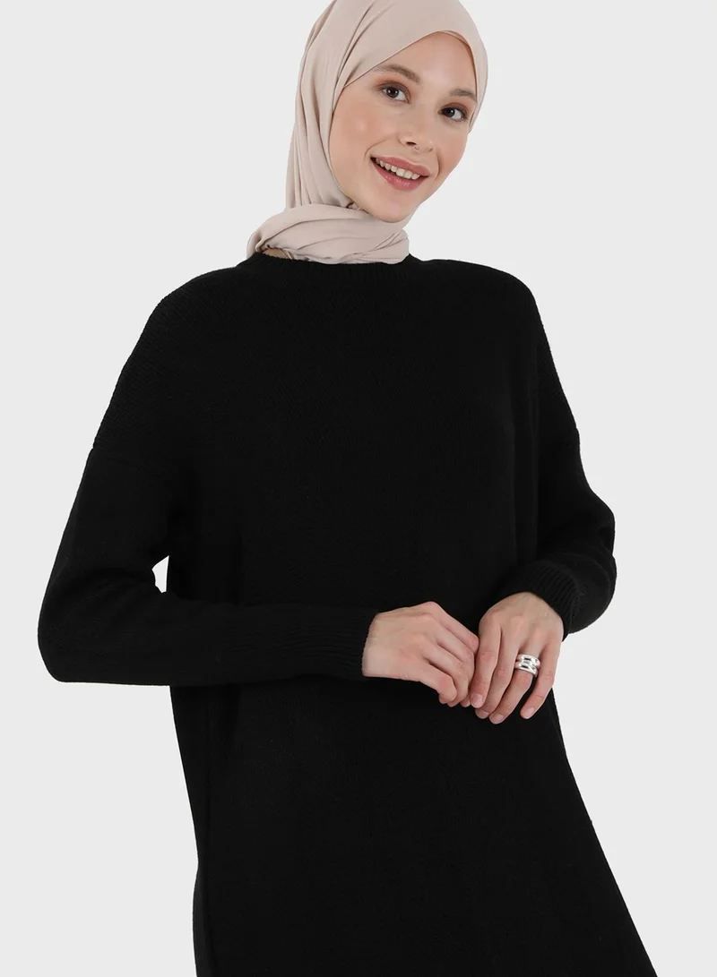 Refka by modanisa Round Neck Knitted Dress