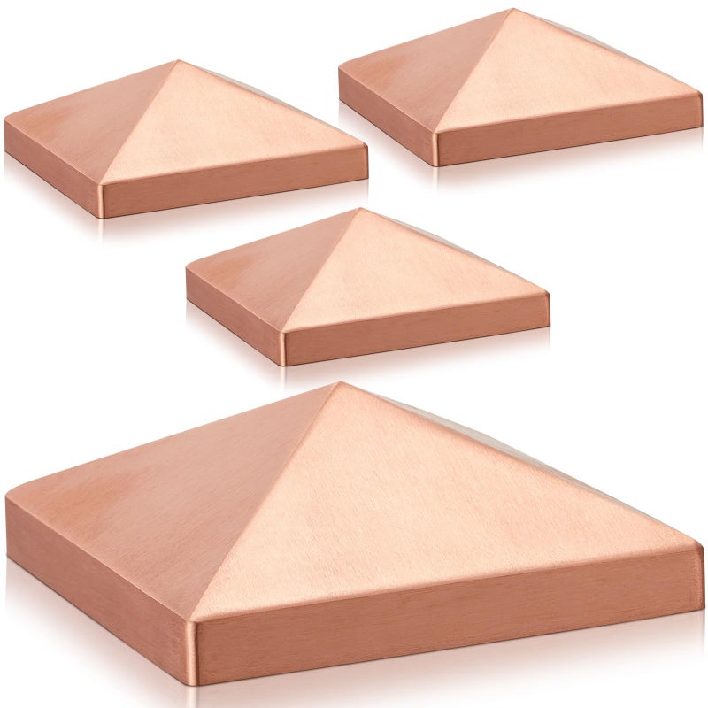 Blulu 4 Pcs 6x6 Actual 55x55 Solid Copper Pyramid Post Cap Fence Pyramid Decking Caps for TrueActual Metal Wood Cedar Fence Deck Corridors Mailbox Posts End Cover - Image 2