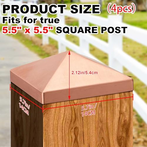 Blulu 4 Pcs 6x6 Actual 55x55 Solid Copper Pyramid Post Cap Fence Pyramid Decking Caps for TrueActual Metal Wood Cedar Fence Deck Corridors Mailbox Posts End Cover - Image 3