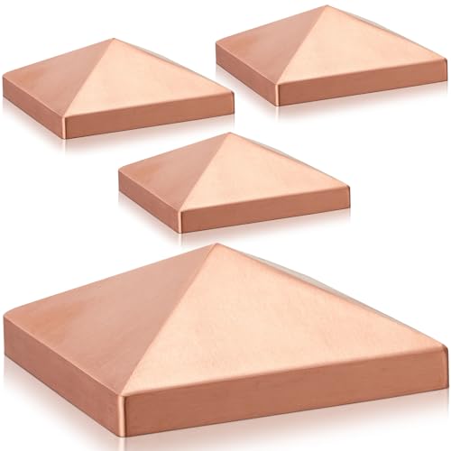 Blulu 4 Pcs 6x6 Actual 55x55 Solid Copper Pyramid Post Cap Fence Pyramid Decking Caps for TrueActual Metal Wood Cedar Fence Deck Corridors Mailbox Posts End Cover - Image 1